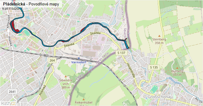 Přádelnická - záplavové mapy stoleté vody
