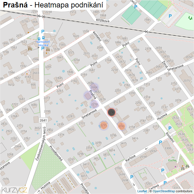 Mapa Prašná - Firmy v ulici.