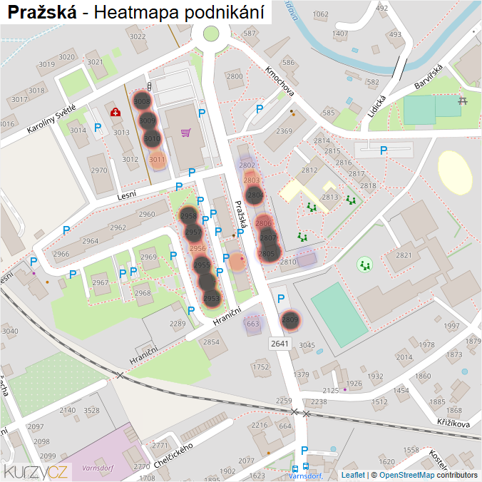 Mapa Pražská - Firmy v ulici.