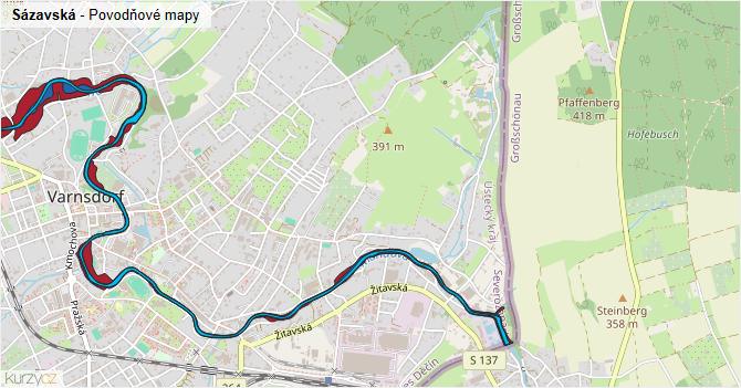 Sázavská - záplavové mapy stoleté vody