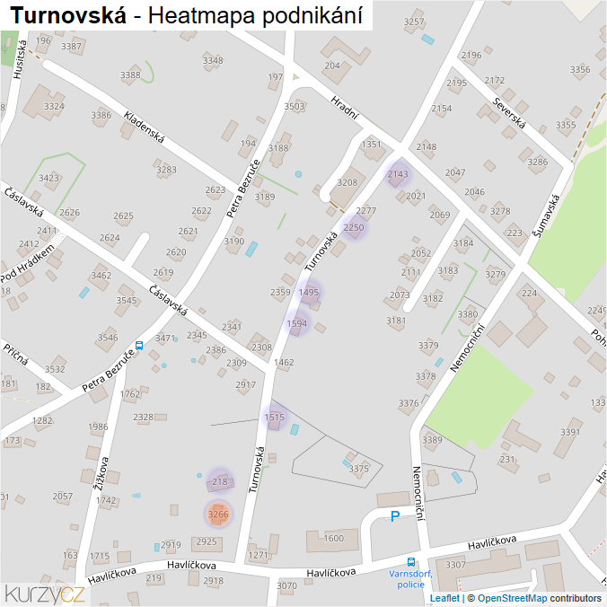 Mapa Turnovská - Firmy v ulici.