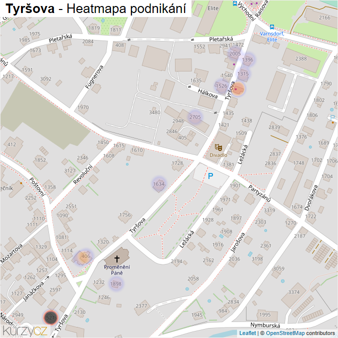 Mapa Tyršova - Firmy v ulici.
