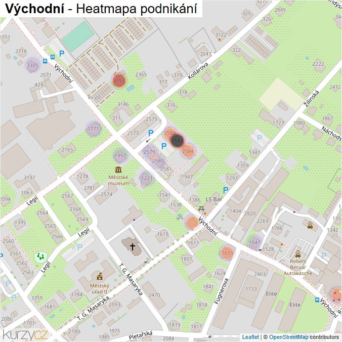 Mapa Východní - Firmy v ulici.