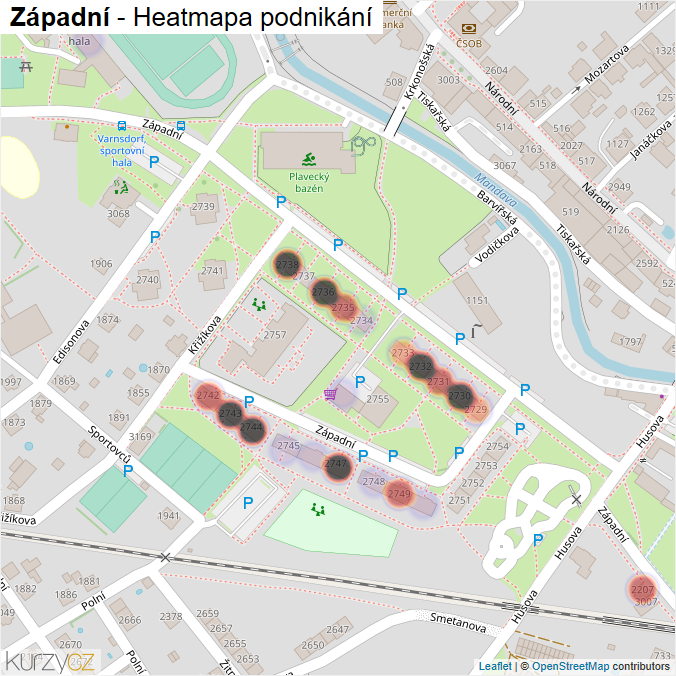 Mapa Západní - Firmy v ulici.