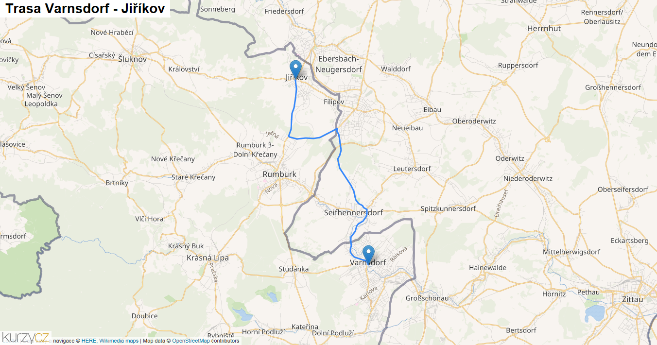 Varnsdorf-Jiříkov, mapa trasy