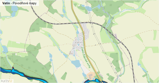 Vatín - záplavové mapy stoleté vody