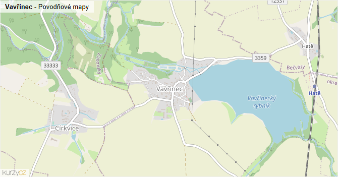 Vavřinec - záplavové mapy stoleté vody