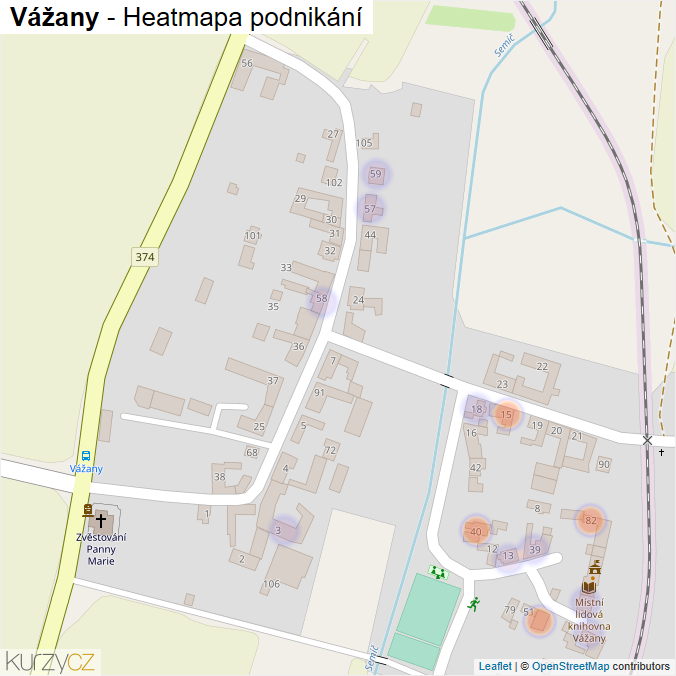 Mapa Vážany - Firmy v části obce.