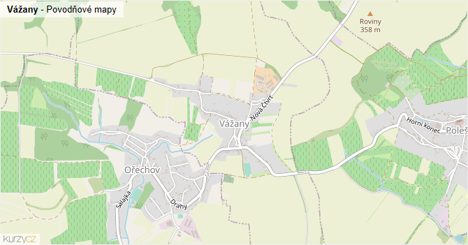 Vážany - záplavové mapy stoleté vody