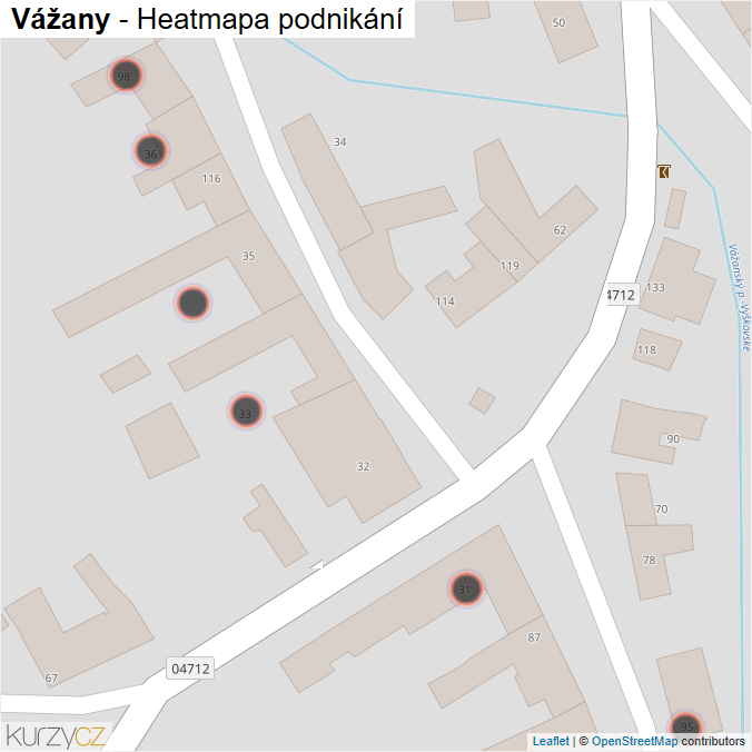 Mapa Vážany - Firmy v obci.