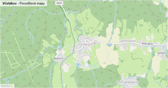 Včelákov - záplavové mapy stoleté vody