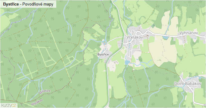 Bystřice - záplavové mapy stoleté vody