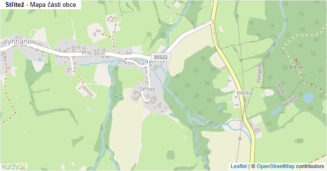 Střítež - mapa části obce