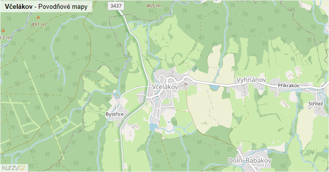 Včelákov - záplavové mapy stoleté vody