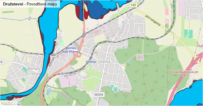Družstevní - záplavové mapy stoleté vody