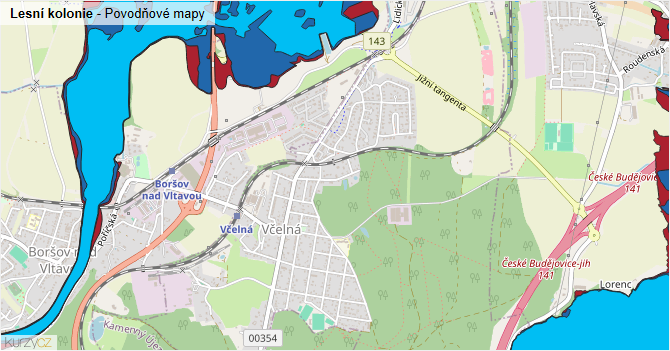 Lesní kolonie - záplavové mapy stoleté vody