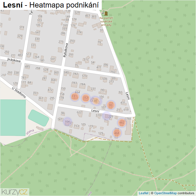 Mapa Lesní - Firmy v ulici.