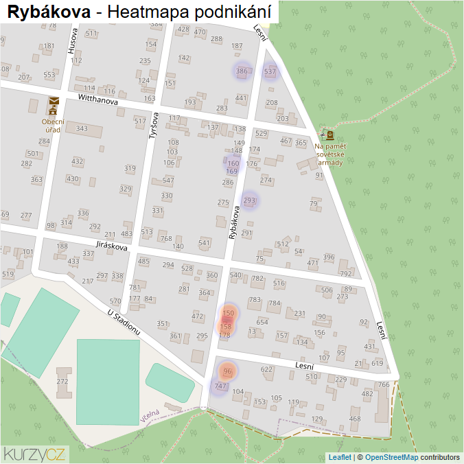 Mapa Rybákova - Firmy v ulici.