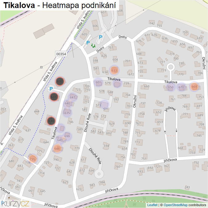 Mapa Tikalova - Firmy v ulici.