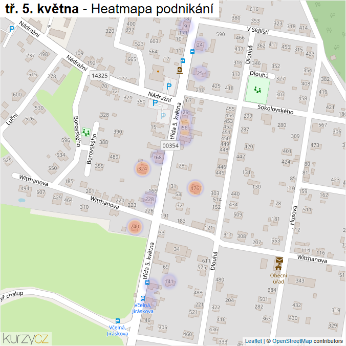 Mapa tř. 5. května - Firmy v ulici.
