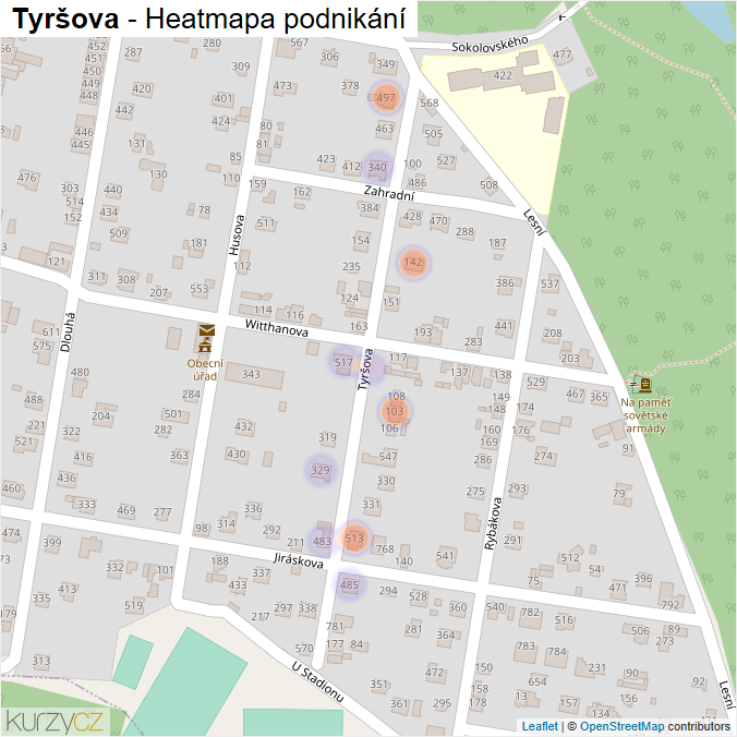 Mapa Tyršova - Firmy v ulici.