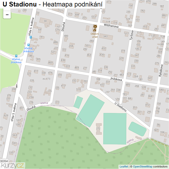 Mapa U Stadionu - Firmy v ulici.