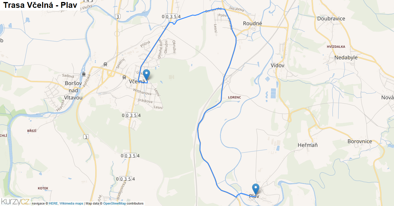 Včelná-Plav, mapa trasy