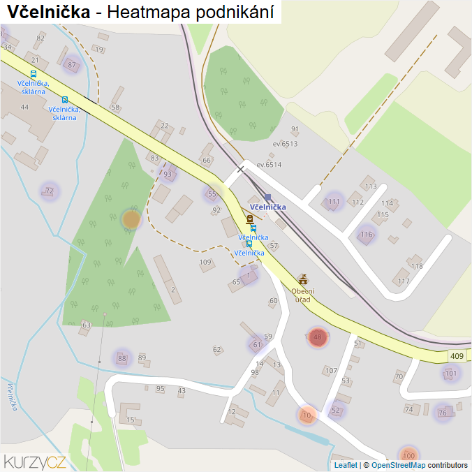Mapa Včelnička - Firmy v části obce.