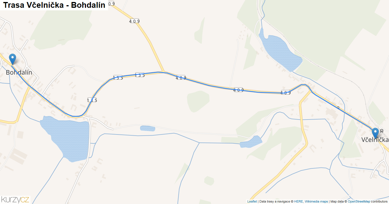 Včelnička-Bohdalín, mapa trasy