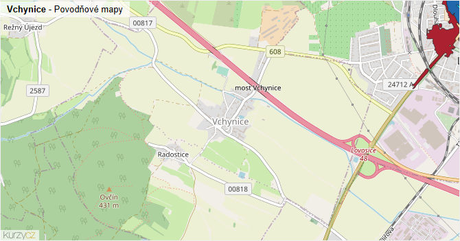 Vchynice - záplavové mapy stoleté vody