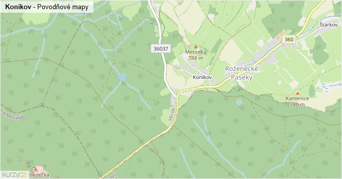 Koníkov - záplavové mapy stoleté vody
