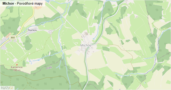 Míchov - záplavové mapy stoleté vody