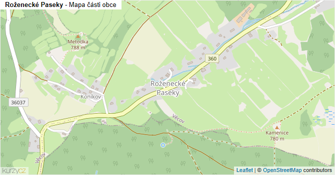 Roženecké Paseky - mapa části obce