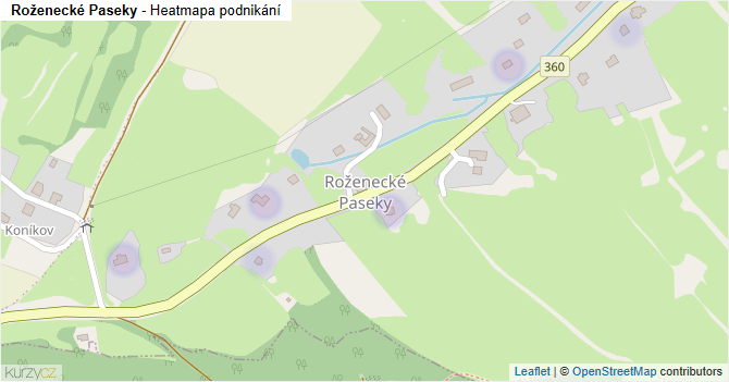 Roženecké Paseky - mapa podnikání