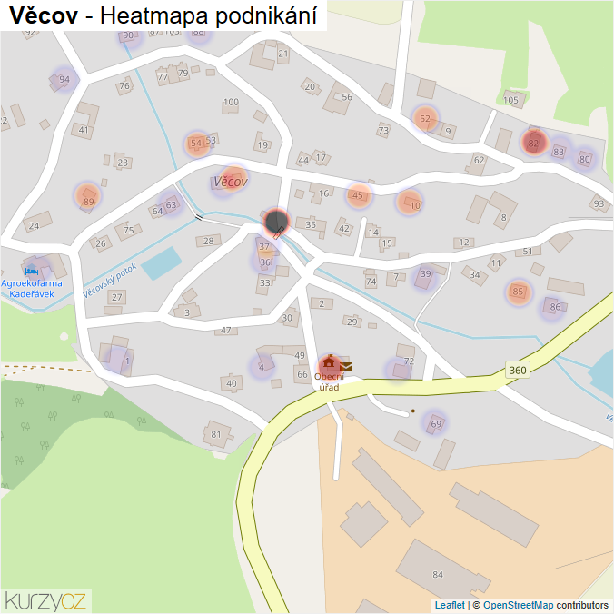 Mapa Věcov - Firmy v části obce.