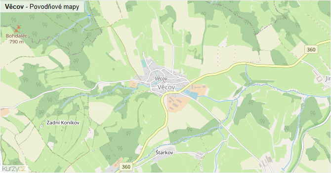 Věcov - záplavové mapy stoleté vody