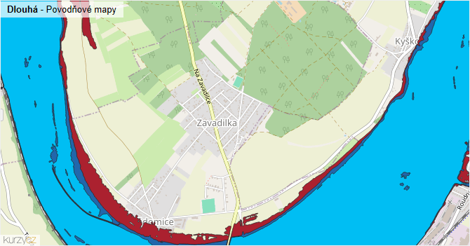 Dlouhá - záplavové mapy stoleté vody