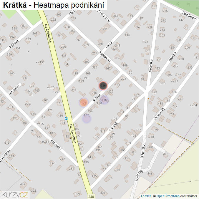Mapa Krátká - Firmy v ulici.