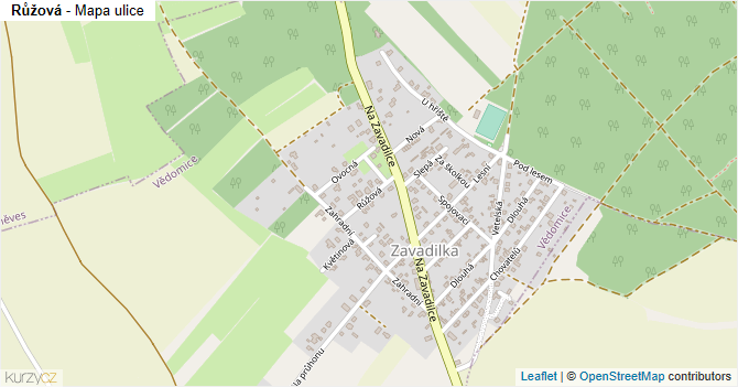 Růžová - mapa ulice