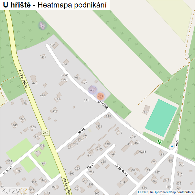 Mapa U hřiště - Firmy v ulici.