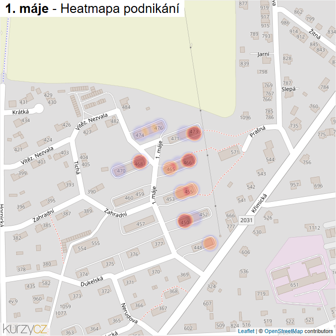 Mapa 1. máje - Firmy v ulici.