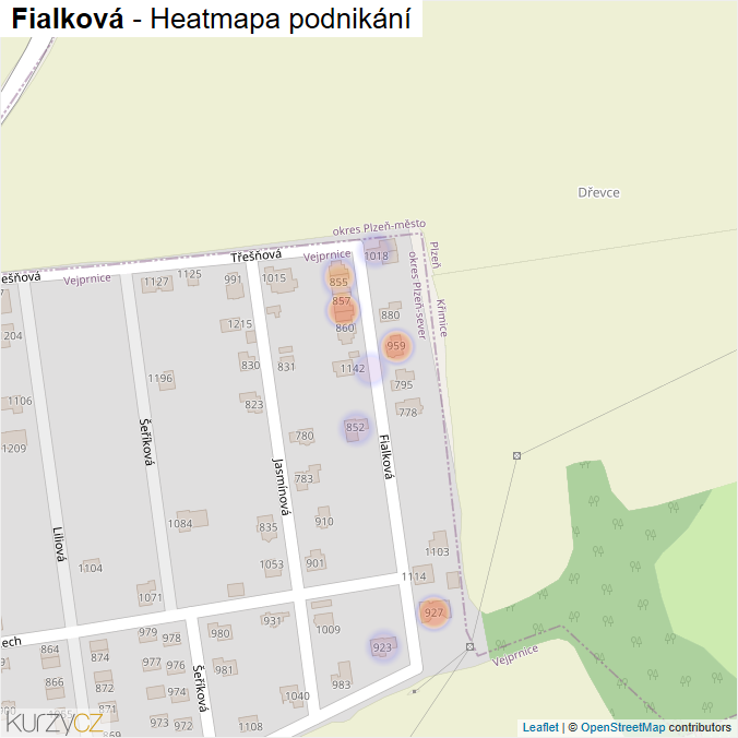 Mapa Fialková - Firmy v ulici.