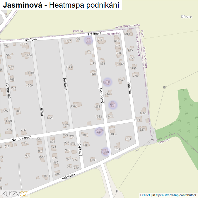 Mapa Jasmínová - Firmy v ulici.