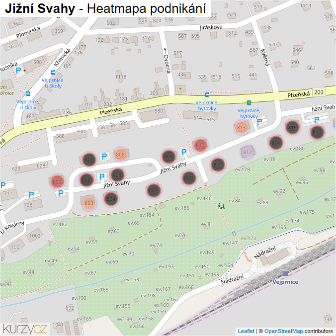 Mapa Jižní Svahy - Firmy v ulici.