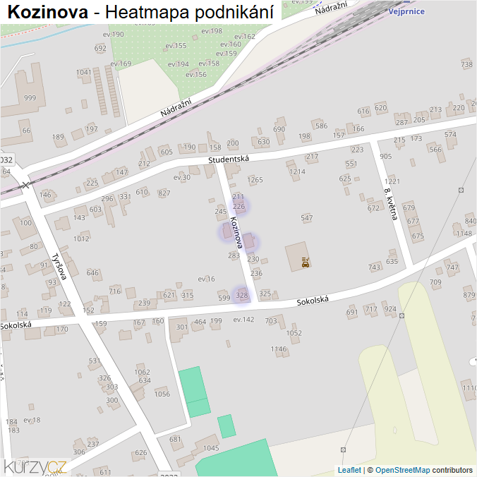 Mapa Kozinova - Firmy v ulici.