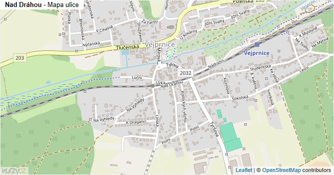 Nad Dráhou - mapa ulice