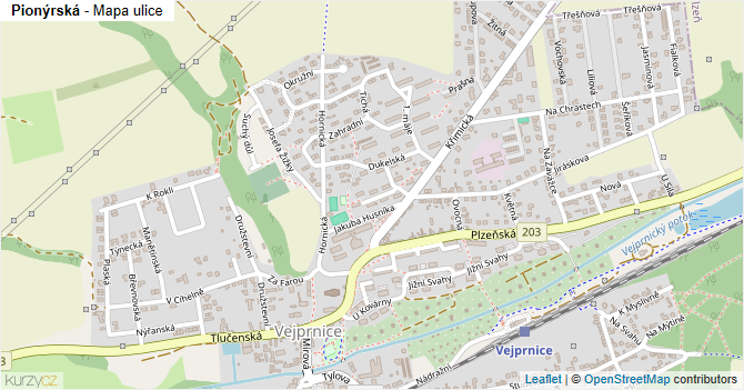 Pionýrská - mapa ulice