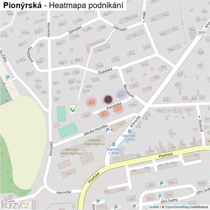 Mapa Pionýrská - Firmy v ulici.
