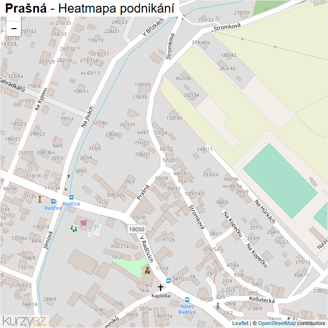 Mapa Prašná - Firmy v ulici.