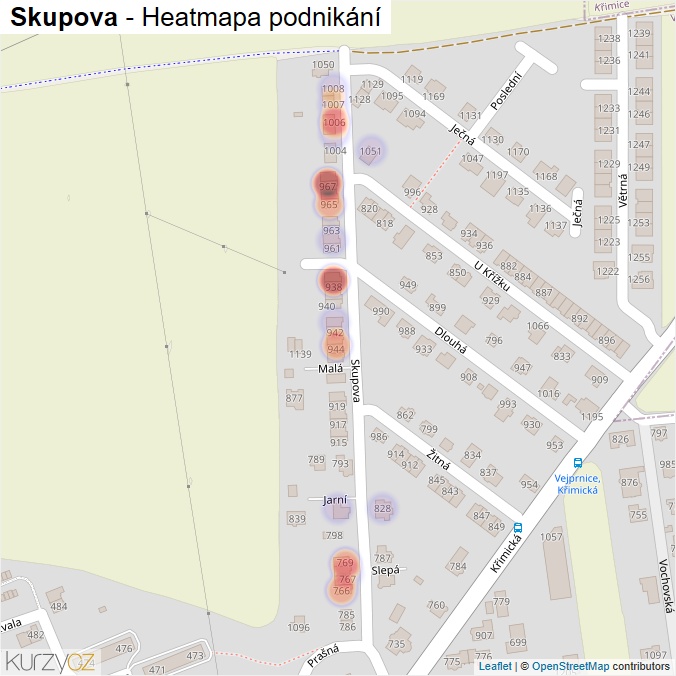 Mapa Skupova - Firmy v ulici.